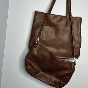 Joy Susan Megan Carry All Tote and Purse Vegan Brown Set of 2